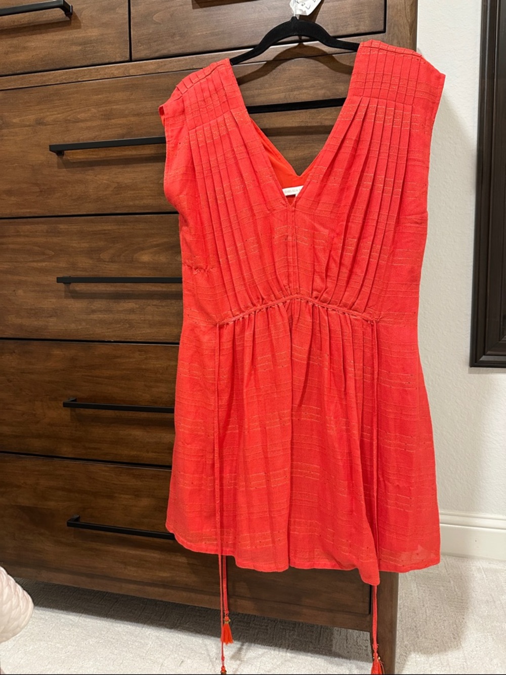 Chelsea & Violet NWOT Bright Coral Pleated V-Neck Dress/shirt